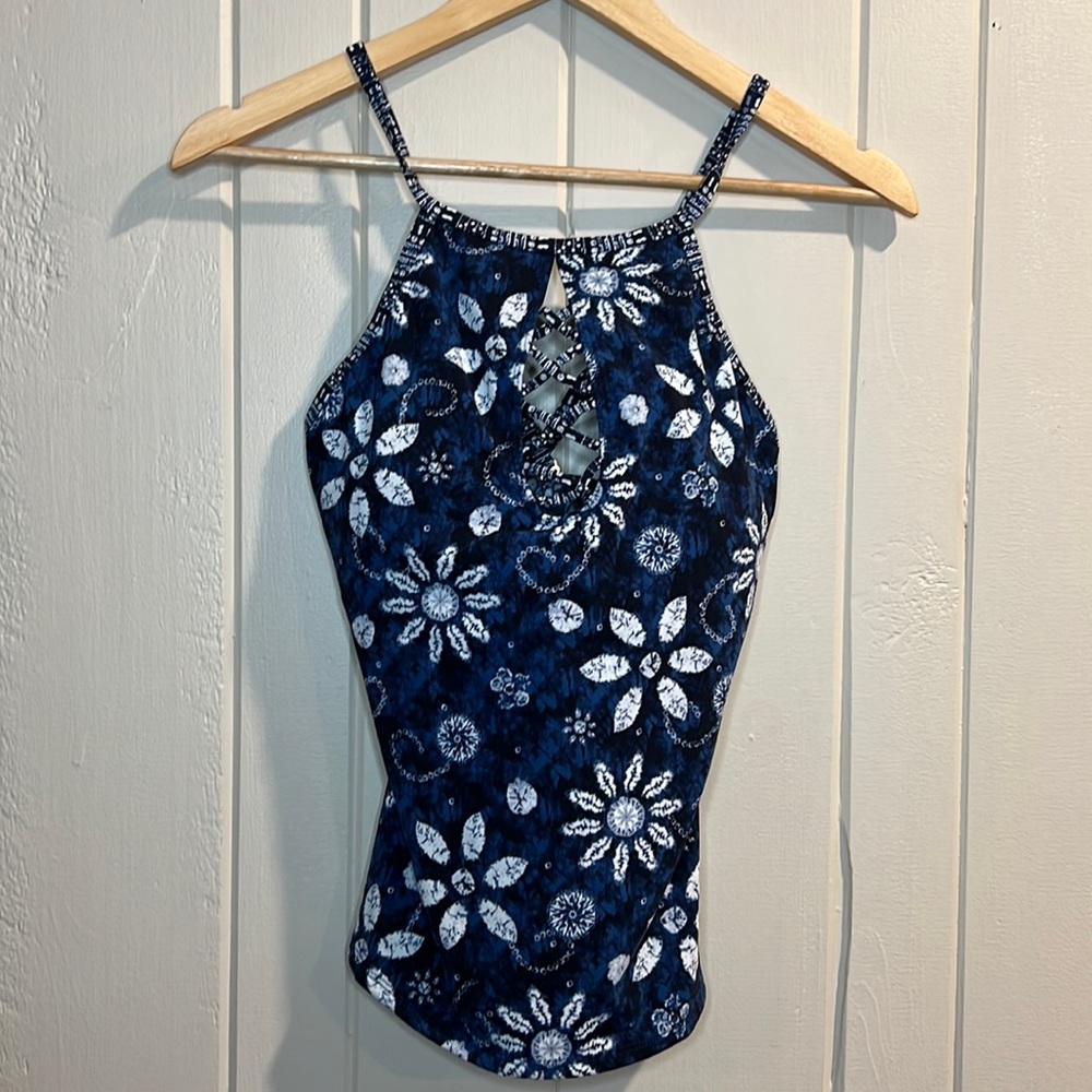 Bleu Rod Beattie Tankini Swim Top High Neck Adjustable Straps